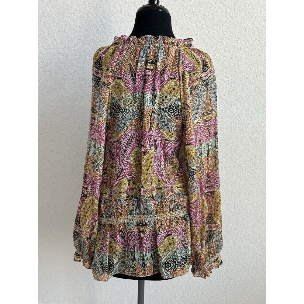 Robert Graham Womens Long Sleeve V-Neck Silk Paisley Shirt  Sz XL‎ Boho Colorful - Picture 2 of 8